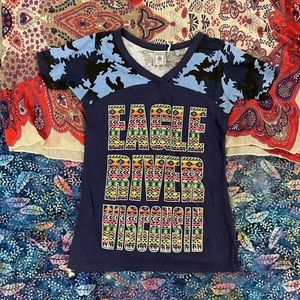 Exist Eagle River Wisconsin Tribal and Camo short sleeve raglan size Large